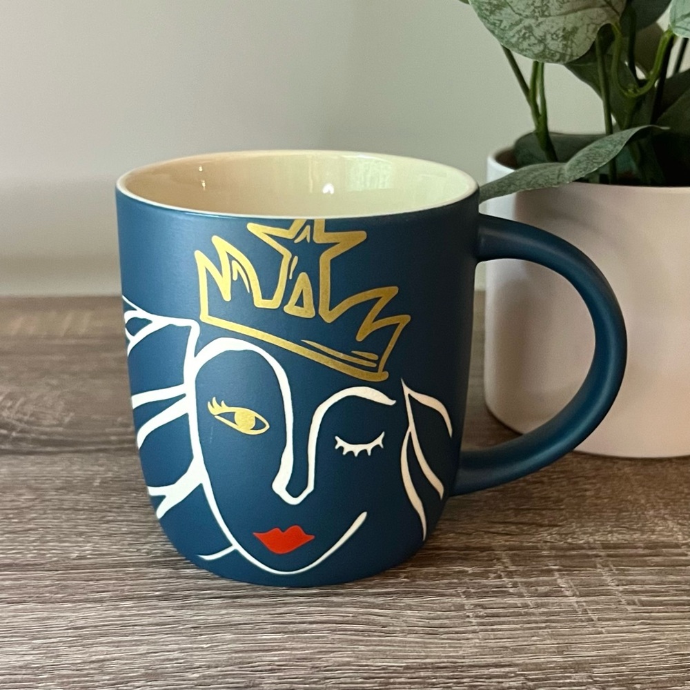 Starbucks • 2016 Anniversary Collection Matte Blue Crown Wink Siren Ceramic Mug